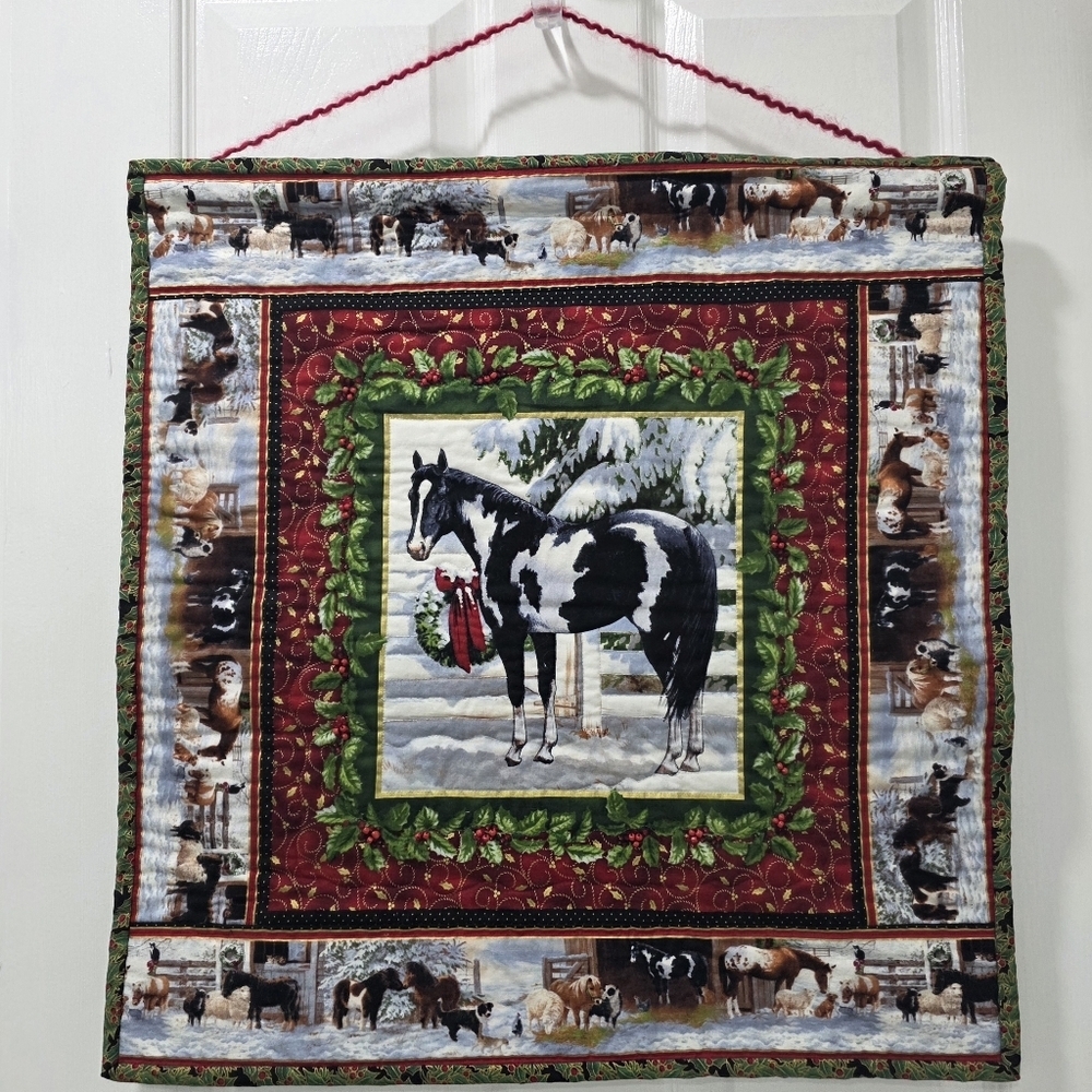 Handmade Quilted Christmas Horse Wall Hanging